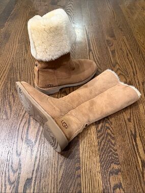 UGG Tall Chestnut Suede Shearling-Lined Boots